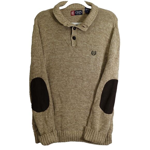 Chaps By Ralph Lauren Men’s Brown Knit Pullover Sweater Sz Medium Elbow Patches - Picture 7 of 14